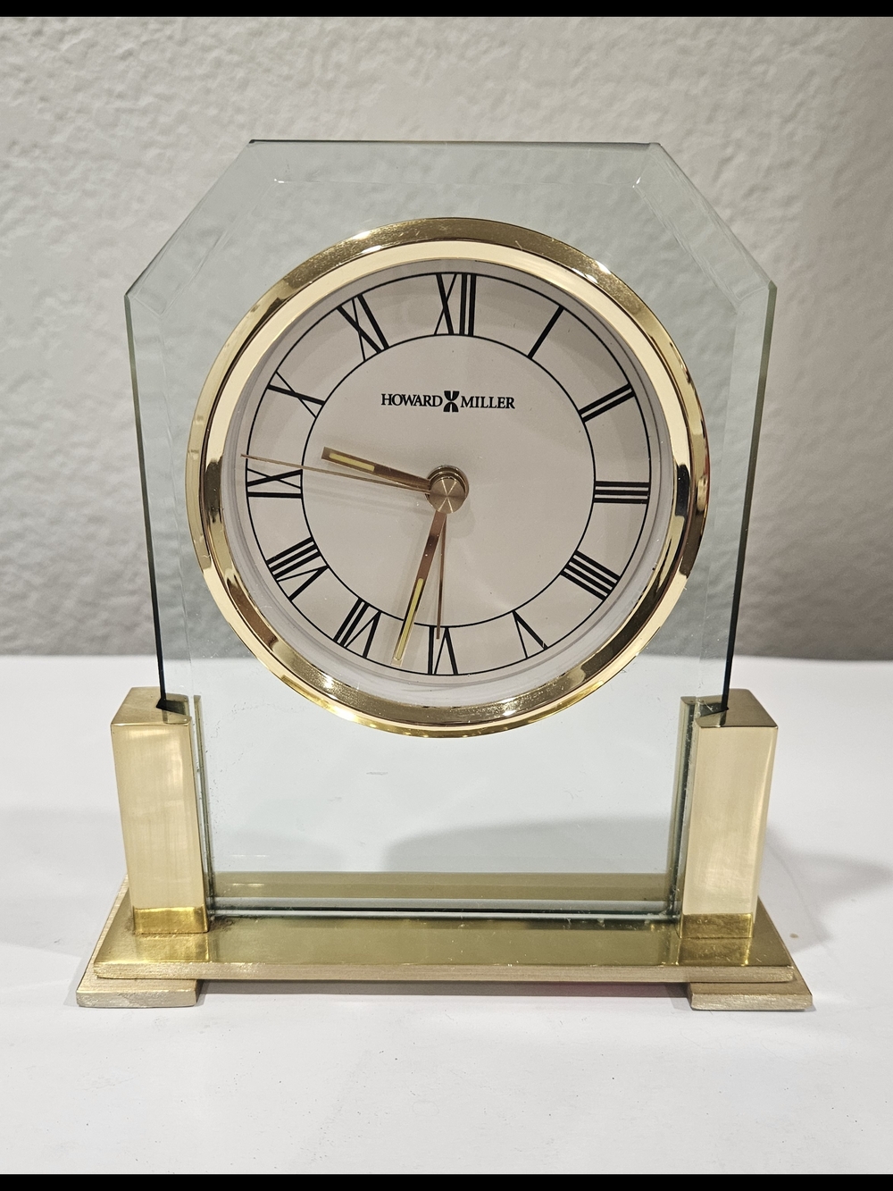 Howard Miller Paramount Tabletop Quartz Clock Model 613-573 Beveled Glass/Brass